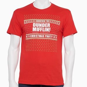 Men’s Large Holiday Graphic Tee “I Survived The Dunder Mifflin Christmas Party”